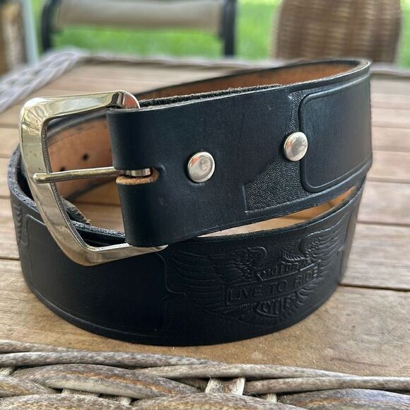LIVE TO RIDE Black Leather Belt 38